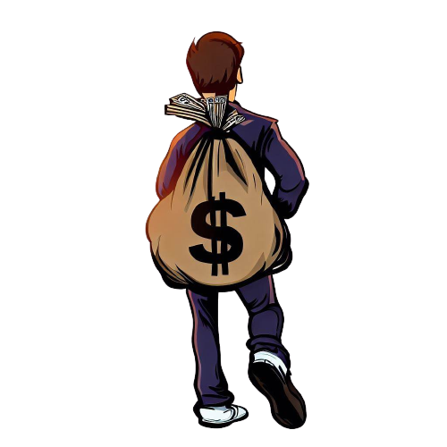 Un uomo che tiene sulla schiena una borsa con il segno del dollaro