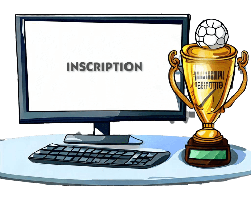 Un computer che mostra la parola “iscrizione” e una coppa di calcio